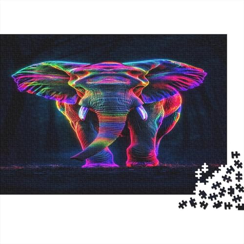 Elefanten-Puzzle HolzKunst Premium Leuchtend Elephant Legespiel- Erwachsenenpuzzle Puzzles Plakat Für Erwachsene Kinder 300pcs (40x28cm) von DUABELPHF