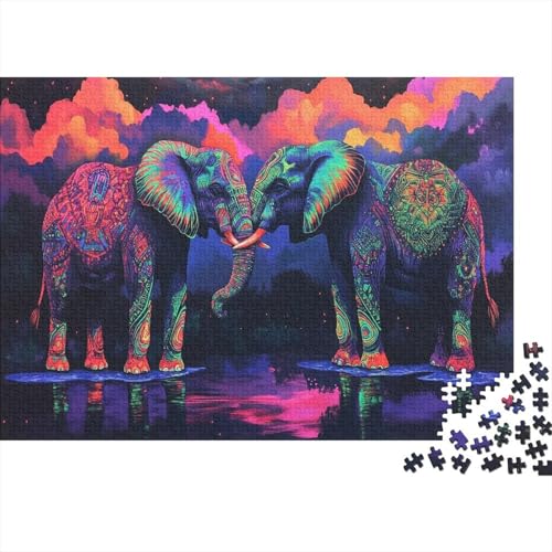 Elefanten-Puzzle HolzKunst Premium Leuchtend Elephant Legespiel- Erwachsenenpuzzle Puzzles Plakat Für Erwachsene Kinder 500pcs (52x38cm) von DUABELPHF