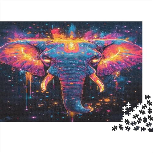 Elefanten-Puzzle HolzKunst Premium Leuchtend Elephant Spiel Entpacken Puzzles Plakat Für Erwachsene Kinder 500pcs (52x38cm) von DUABELPHF