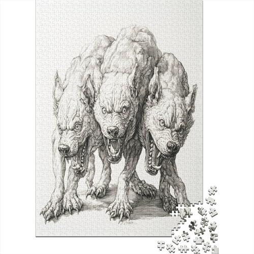 Engraving Cerberus Höllenhund Puzzle Holz Kunst Premium Barghest Puzzles Für Erwachsene Und Kinder Ab 13 Jahren 500pcs (52x38cm) von DUABELPHF