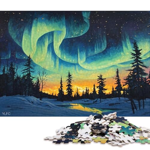 Farbige Aurora Puzzle HolzKunst Premium Polarlichter Nordlichter GesKükenlichkeitsspielPoster Puzzles Für Erwachsene Und Kinder Ab 13 Jahren 1000pcs (75x50cm) von DUABELPHF