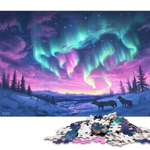 Farbige Aurora Puzzle HolzKunst Premium Polarlichter Nordlichter Kreativ Lustiges Plakat Puzzles Erwachsene Kinder 300pcs (40x28cm) von DUABELPHF