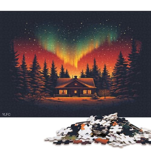 Farbige Aurora Puzzle HolzKunst Premium Polarlichter Nordlichter Poster Puzzles Für Erwachsene Teenager Kinder 300pcs (40x28cm) von DUABELPHF