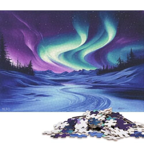 Farbige Aurora Puzzle HolzKunst Premium Polarlichter Nordlichter Poster Puzzles Für Erwachsene Und Kinder Ab 13 Jahren 300pcs (40x28cm) von DUABELPHF