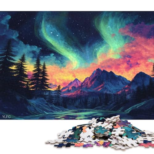 Farbige Aurora Puzzle HolzKunst Premium Polarlichter Nordlichter Stress AbbauenPoster Puzzles Erwachsene Kinder 1000pcs (75x50cm) von DUABELPHF