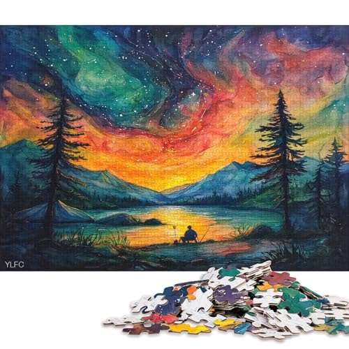 Nachthimmel Mit Farbenfrohen Auroren Puzzle HolzKunst Premium Polarlichter Nordlichter GesKükenlichkeitsspielPoster Puzzles Für Erwachsene Und Kinder Ab 13 Jahren 300pcs (40x28cm) von DUABELPHF