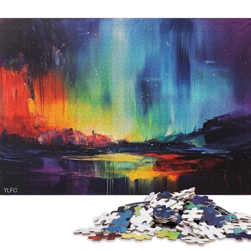 Nachthimmel Mit Farbenfrohen Auroren Puzzle HolzKunst Premium Polarlichter Nordlichter Kreativ Lustiges Plakat Puzzles Erwachsene Kinder 300pcs (40x28cm) von DUABELPHF