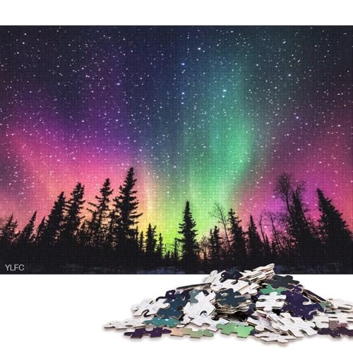 Nachthimmel Mit Farbenfrohen Auroren Puzzle HolzKunst Premium Polarlichter Nordlichter Kreativ Lustiges Plakat Puzzles Erwachsene Kinder 300pcs (40x28cm) von DUABELPHF