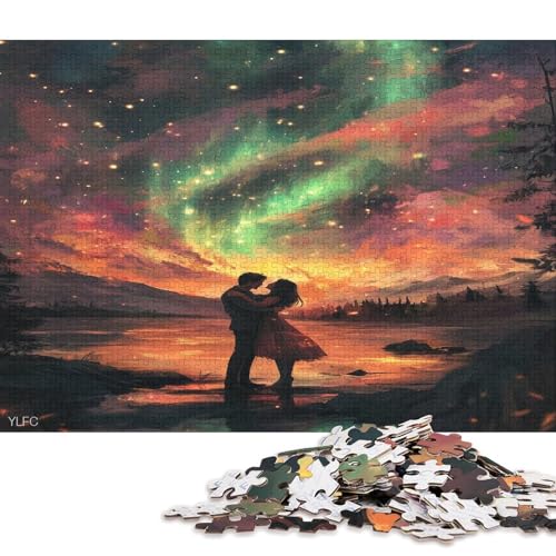 Nachthimmel Mit Farbenfrohen Auroren Puzzle HolzKunst Premium Polarlichter Nordlichter Kreativ Lustiges Plakat Puzzles Für Erwachsene Kinder 300pcs (40x28cm) von DUABELPHF