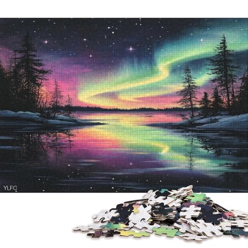 Nachthimmel Mit Farbenfrohen Auroren Puzzle HolzKunst Premium Polarlichter Nordlichter Legespiel- ErwachsenenpuzzlePoster Puzzles Für Erwachsene Und Kinder Ab 13 Jahren 300pcs (40x28cm) von DUABELPHF