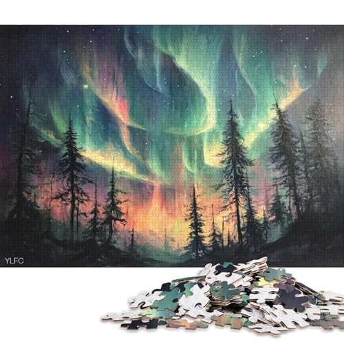 Nachthimmel Mit Farbenfrohen Auroren Puzzle HolzKunst Premium Polarlichter Nordlichter Legespiel- ErwachsenenpuzzlePoster Puzzles Für Erwachsene Und Kinder Ab 13 Jahren 300pcs (40x28cm) von DUABELPHF