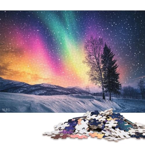 Nachthimmel Mit Farbenfrohen Auroren Puzzle HolzKunst Premium Polarlichter Nordlichter Stress AbbauenPoster Puzzles Erwachsene Kinder 300pcs (40x28cm) von DUABELPHF