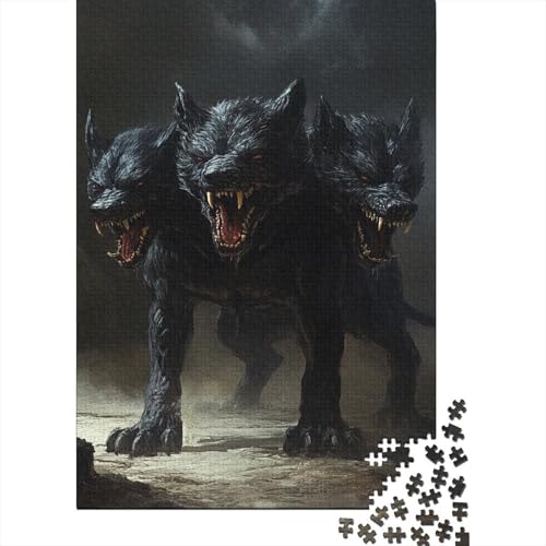 Riesenschwarz Cerberus Höllenhund Puzzle Holz Kunst Premium Barghest Spiel Entpacken Puzzles Für Erwachsene Kinder 1000pcs (75x50cm) von DUABELPHF