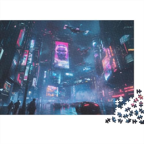 Stadtnachtszene Cityscape Puzzle HolzKunst Premium Fortgeschrittener Cyberpunk Kreativ Lustiges Puzzles Plakat Für Erwachsene Kinder 300pcs (40x28cm) von DUABELPHF