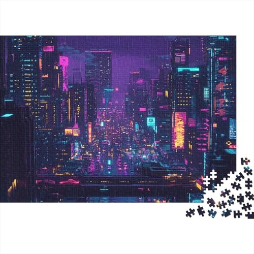 Stadtnachtszene Cityscape Puzzle HolzKunst Premium Fortgeschrittener Cyberpunk Kreativ Lustiges Puzzles Plakat Für Erwachsene Kinder 300pcs (40x28cm) von DUABELPHF