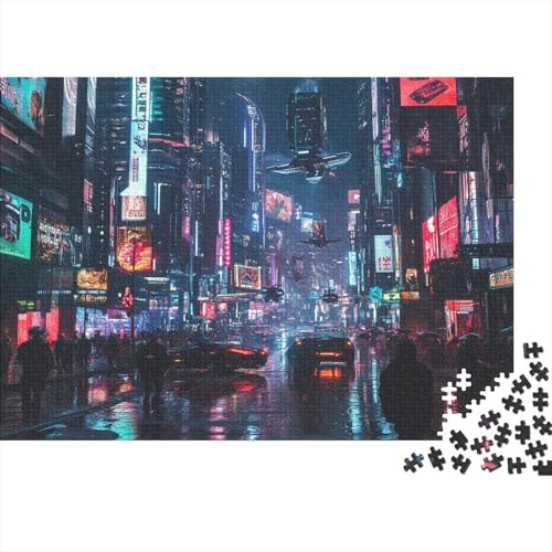 Stadtnachtszene Cityscape Puzzle HolzKunst Premium Fortgeschrittener Cyberpunk Kreativ Lustiges Puzzles Plakat Für Erwachsene Kinder 300pcs (40x28cm) von DUABELPHF