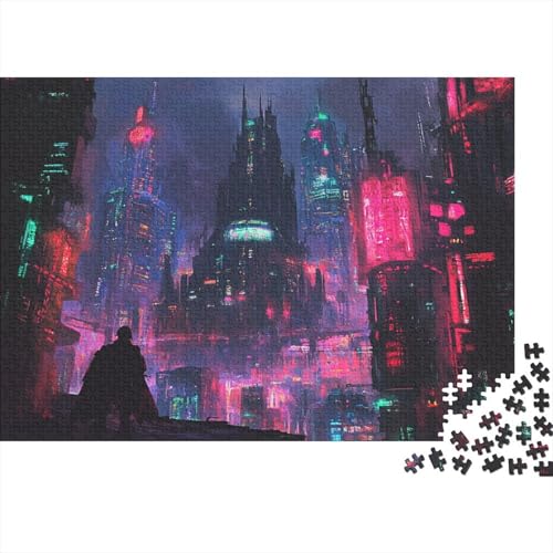 Stadtnachtszene Cityscape Puzzle HolzKunst Premium Fortgeschrittener Cyberpunk Kreativ Lustiges Puzzles Plakat Für Erwachsene Kinder 500pcs (52x38cm) von DUABELPHF