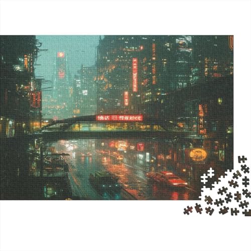 Stadtnachtszene Cityscape Puzzle HolzKunst Premium Fortgeschrittener Cyberpunk Legespiel- Erwachsenenpuzzle Puzzles Plakat Für Erwachsene Kinder 500pcs (52x38cm) von DUABELPHF