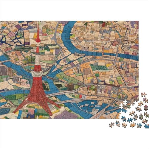 Tokio Tokyo City Map Puzzle HolzKunst Premium Japanische Stadtlandschaft Kreativ Lustiges Puzzles Plakat Für Erwachsene Kinder 500pcs (52x38cm) von DUABELPHF