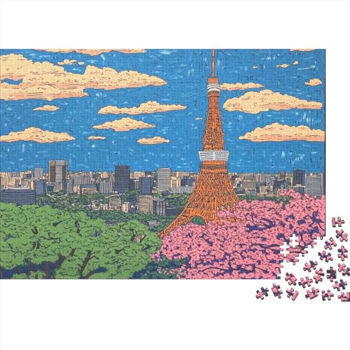 Tokio Tokyo Tower Cartoon Puzzle HolzKunst Premium Japanische Stadtlandschaft Legespiel- Erwachsenenpuzzle Puzzles Plakat Für Erwachsene Kinder 500pcs (52x38cm) von DUABELPHF