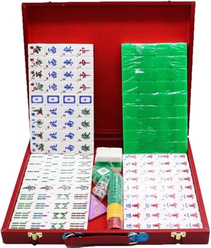 DUBTEDHOU Klassisches chinesisches Mahjong-Spiel-Set, Haushaltskristall-Mahjong mit englischem chinesischem Mahjong-Set mit 144 Spielsteinen von DUBTEDHOU