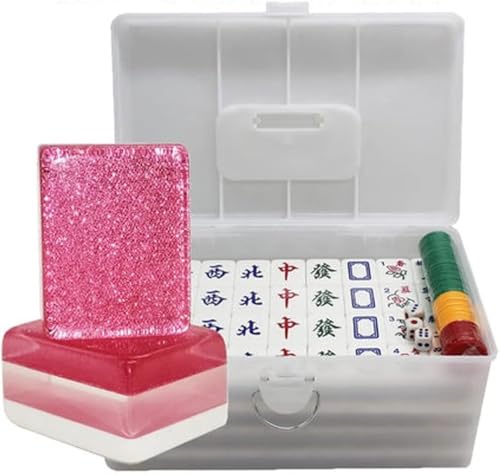 DUBTEDHOU Klassisches chinesisches Mahjong-Spiel-Set, Mahjong-Kristall-Mahjong mit 144 gravierten Kacheln und Aufbewahrungsbox. Klassischer chinesischer Mahjong von DUBTEDHOU