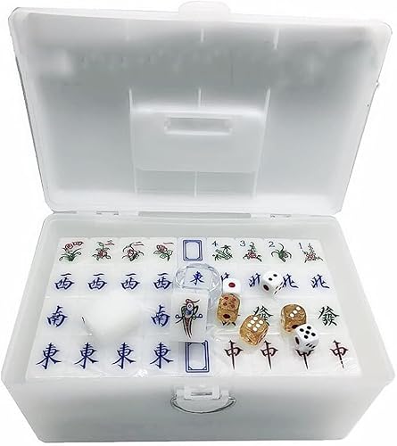 DUBTEDHOU Klassisches chinesisches Mahjong-Spiel-Set, Mahjong-Set, chinesisch, inklusive 144 Würfel und verziertem Aufbewahrungskoffer(Plastic Box,38#) von DUBTEDHOU