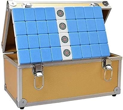 DUBTEDHOU Klassisches chinesisches Mahjong-Spiel-Set, Mahjong-Set – Exquisite Geschenkbox aus Aluminium, inklusive 144 Würfel, 3 Würfel und Aufbewahrungsbox(Blue,XL) von DUBTEDHOU