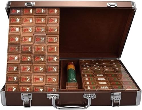 DUBTEDHOU Klassisches chinesisches Mahjong-Spiel-Set, Mahjong-Set mit Holzkiste, Reisen, Familie, Freizeit, traditionelles chinesisches Spiel Mah Jong(Red White B) von DUBTEDHOU