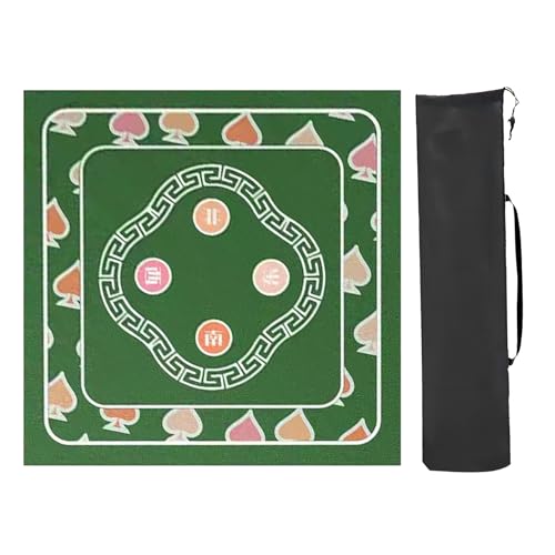 DUBTEDHOU Mahjong Tischmatte,Kachel Spiele Tischabdeckung, Quadratisch mit Aufbewahrungstasche, rutschfeste Spieltischmatte, verdickte Mahjong-Tischmatte, for Mahjong Poker(Green,110x110cm/43x43in) von DUBTEDHOU