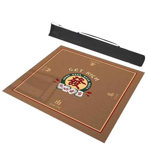 Mahjong Tischmatte,Kachel Spiele Tischabdeckung, Quadratische und Geräuschreduzierende Spieltischdecke for Mahjong-Karten, Namenstischdecke mit Aufbewahrungstasche(Brown,27.6x27.6inch/70x70cm) von DUBTEDHOU