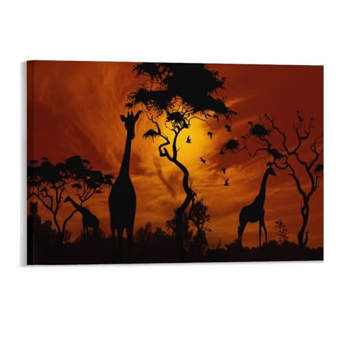 Puzzle 1000 Teile，Giraffen im glühenden Sonnenuntergang，Papier Kinderspielzeug Dekompressionsspiel（38x26cm）-80 von DUDOK