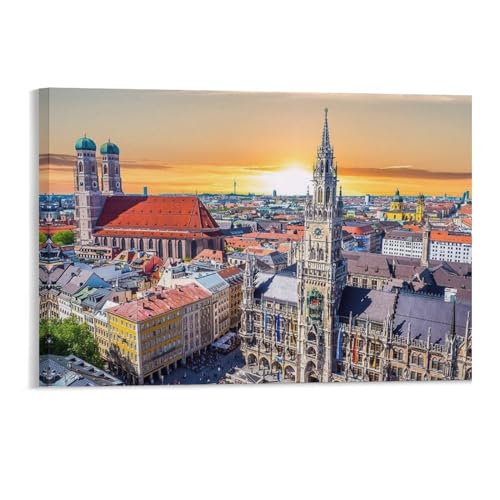 Puzzle 1000 Teile，München bei Sonnenuntergang，Art Malerei Puzzle 1000 Teile Pädagogisches intellektuelles Dekomprimieren von Spielzeugrätseln Lustige（50x70cm）-216 von DUDOK