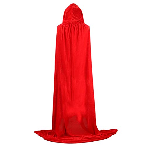 DUERDU Mit Kapuze Mantel Unisex Cloak, Unisex Halloween Vampire Langkape Solide Fancy Kleid Samt Rollenspiel Party Cloak // 49 (Color : Red, Size : 150) von DUERDU