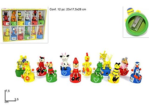 DUESSE-12 Anspitzer mit Tierfiguren, Holz, Kinder, Geschenke für Feste, Comple, Farbe Sortiert MA000064 von DUESSE