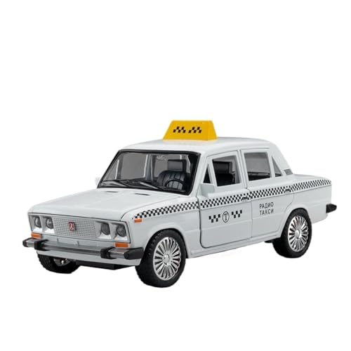 1 18 Für Lada NIVA Taxi Modell Druckguss Metall Klassische Fahrzeug Auto Modell Simulation Sound Und Licht Druckgussmodelle Motorfahrzeuge(Weiß) von DUEVEL