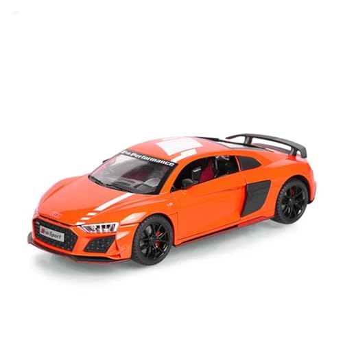 1 24 Für Audi R8 V10 Plus Legierung Sportwagen Modell Druckguss Metall Spielzeug Rennwagen Sound Und Licht Druckgussmodelle Motorfahrzeuge(Orange) von DUEVEL