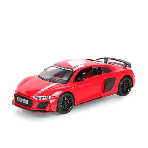 1 24 Für Audi R8 V10 Plus Legierung Sportwagen Modell Druckguss Metall Spielzeug Rennwagen Sound Und Licht Druckgussmodelle Motorfahrzeuge(Rot) von DUEVEL