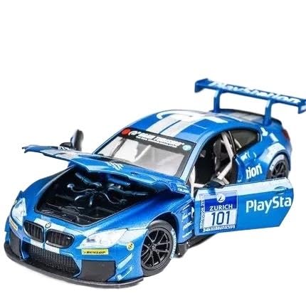 1 24 Für BMW M4 GT3 Legierung Sportwagen Modell Druckguss Metall Rennwagen Simulation Sound Und Sammlung Spielzeug Druckgussmodelle Motorfahrzeuge(Blau) von DUEVEL