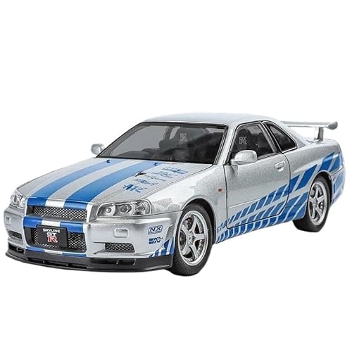 1 24 Für Nissan GTR R34 Skyline Speed ​​​​und Furious Diecast Sound Und Licht Auto Maßstab Modell Druckgussmodelle Motorfahrzeuge(Silber) von DUEVEL