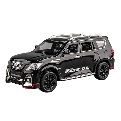 1 24 Für Nissan Patrol Auto Off-Road SUV Legierung Diecast Fahrzeug Spielzeug Modell Sammlung Sound Und Licht Auto Druckgussmodelle Motorfahrzeuge(Schwarz) von DUEVEL