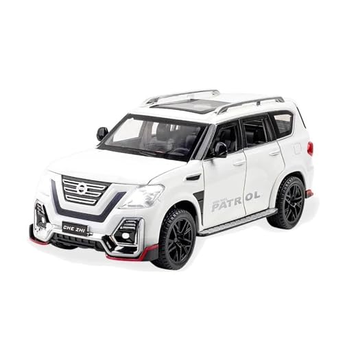 1 24 Für Nissan Patrol Off-Road SUV Legierung Modell Auto Diecast Auto Spielzeug Modell Sammeln Spielzeug Auto Sound Licht Auto Druckgussmodelle Motorfahrzeuge(White) von DUEVEL