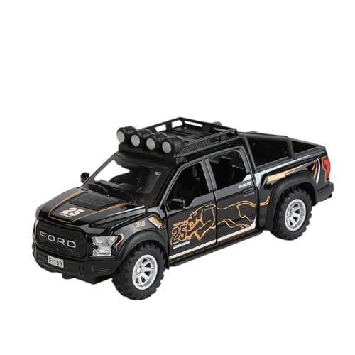 1 32 Für Ford F150 Gold Modell Auto Maßstab Druckguss Modell Auto Sound Und Licht Auto Modell Druckgussmodelle Motorfahrzeuge(Schwarz) von DUEVEL