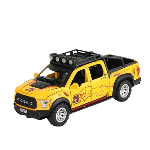 1 32 Für Ford F150 Gold Modell Auto Maßstab Druckguss Modell Auto Sound Und Licht Auto Modell Druckgussmodelle Motorfahrzeuge(Yellow) von DUEVEL