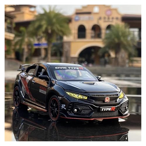 1 32 Für Honda Civic Type R Automodell Druckgussmetallfahrzeugmodell Simulation Sound Und Licht Spielzeug Geschenk Druckgussmodelle Motorfahrzeuge(Black 2) von DUEVEL