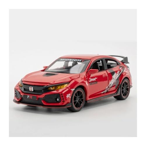 1 32 Für Honda Civic Type R Legierung Sportwagenmodell Zinklegierung Modell Pull Back Auto Mit Ton Und Licht Druckgussmodelle Motorfahrzeuge(Modified Red 2) von DUEVEL