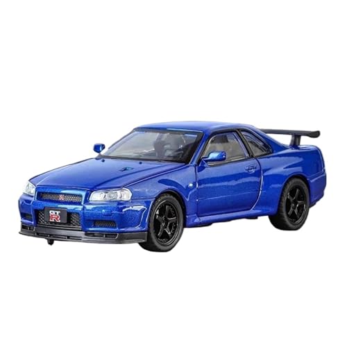 1 32 Für Nissan GTR R34 Skyline Supercar Diecast Automodell Realmodell Sound Und Licht Junge Spielzeug Druckgussmodelle Motorfahrzeuge(Blau) von DUEVEL