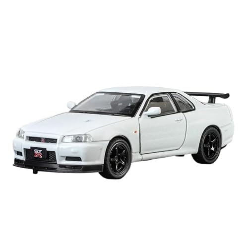 1 32 Für Nissan GTR R34 Skyline Supercar Diecast Automodell Realmodell Sound Und Licht Junge Spielzeug Druckgussmodelle Motorfahrzeuge(Weiß) von DUEVEL