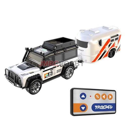 1 64 Für Proportionalferngesteuertes Fahrzeugmodell Aus Metalllegierung, 2,4 GHz Mini-Simulations-RC-Auto Mit Anhänger Druckgussmodelle Motorfahrzeuge(White) von DUEVEL