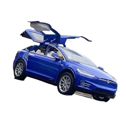 1:24 Für Tesla Modell X Legierung Auto Modell Diecast Metall Spielzeug Fahrzeuge Auto Modell Sound Und Licht Spielzeug Druckgussmodelle Motorfahrzeuge(Blau) von DUEVEL